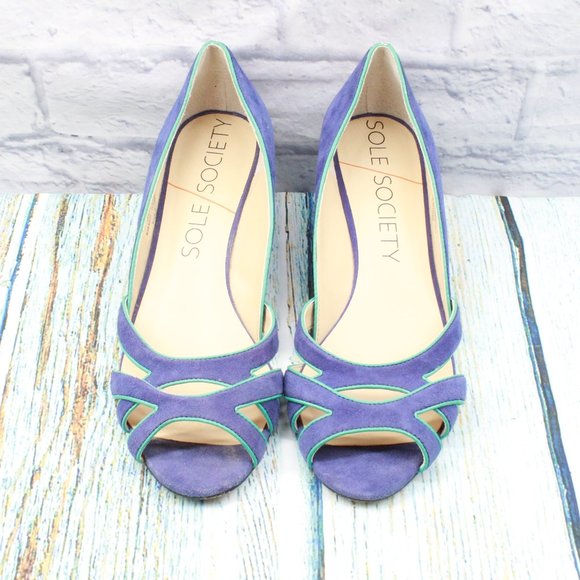 SOLE SOCIETY So Danna Blue Suede Open-toe Wedge Sandals Size 9 B - Picture 5 of 9